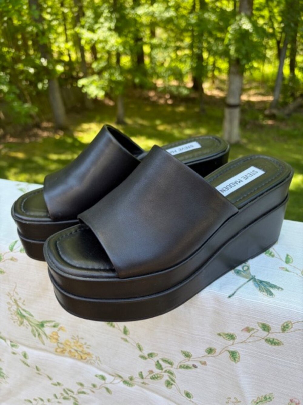 Steve Madden Black Platform Slide Sandals